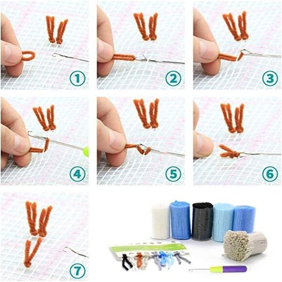 Latch Hook Kit DIY 3 Puppy Pattern Arts And Crafts Needlework 17" x 17" Dogs - Picture 6 of 10